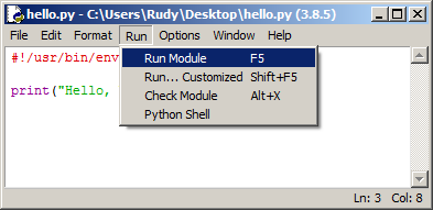Python's IDLE with a source file loaded
